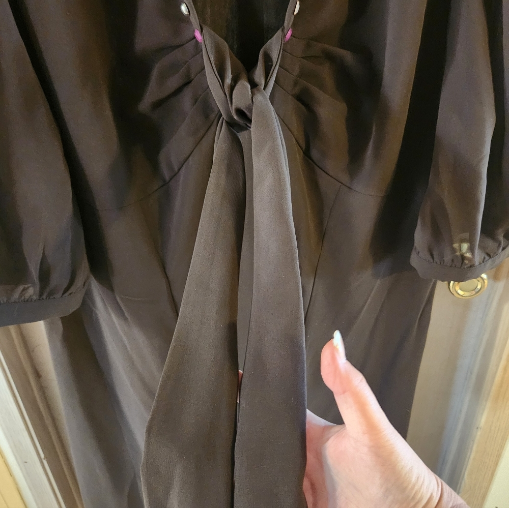 Midnight Velvet Dark Brown Dress with Beaded Accents - Picture 3 of 5